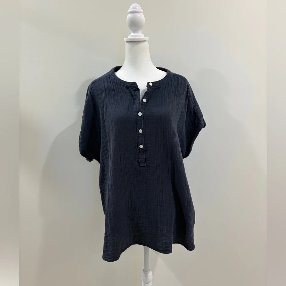 Quince 100% Organic Cotton Gauze Roll Sleeve Shirt L - Picture 3 of 12